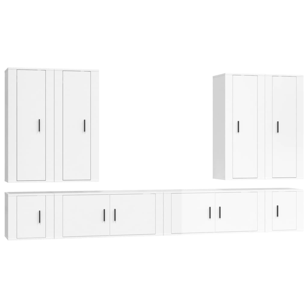 8 Piece TV Cabinet Set High Gloss White Engineered Wood