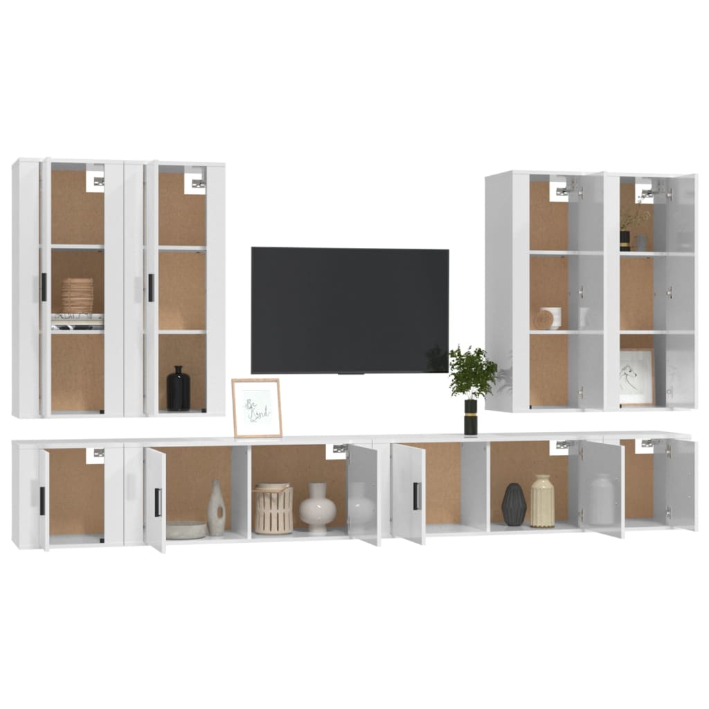 8 Piece TV Cabinet Set High Gloss White Engineered Wood
