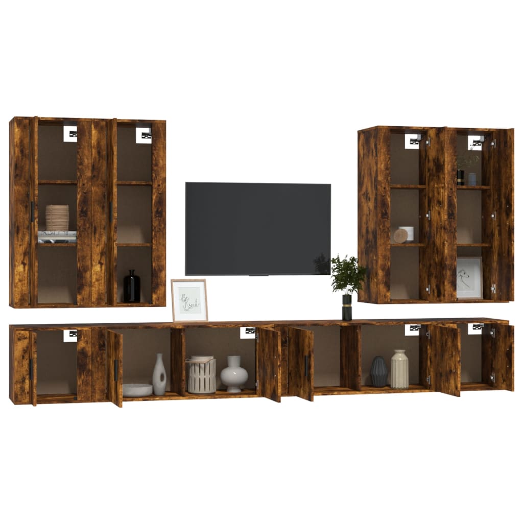 8 Piece TV Cabinet Set Smoked Oak Engineered Wood