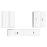 6 Piece TV Cabinet Set White Engineered Wood - Front View
