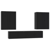 6 Piece TV Cabinet Set Black Engineered Wood - Front View