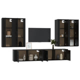 6 Piece TV Cabinet Set Black Engineered Wood