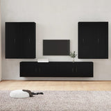 6 Piece TV Cabinet Set Black Engineered Wood