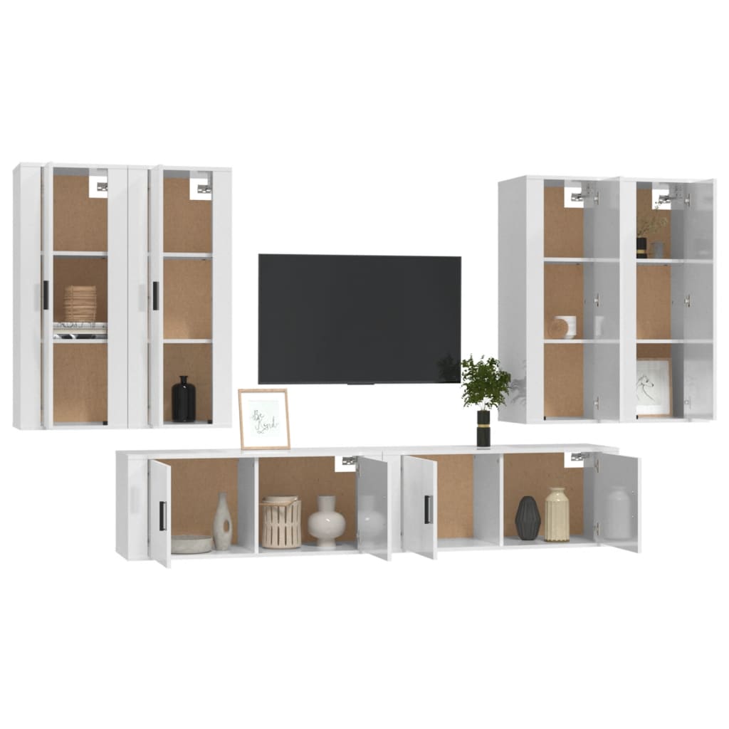 6 Piece TV Cabinet Set High Gloss White Engineered Wood