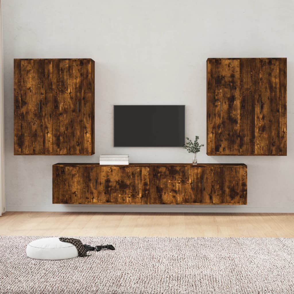 6 Piece TV Cabinet Set Smoked Oak Engineered Wood