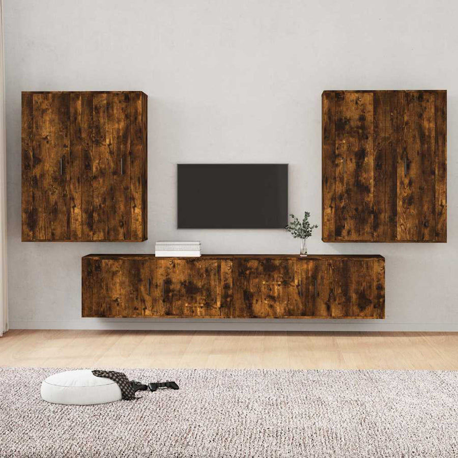 6 Piece TV Cabinet Set Smoked Oak Engineered Wood