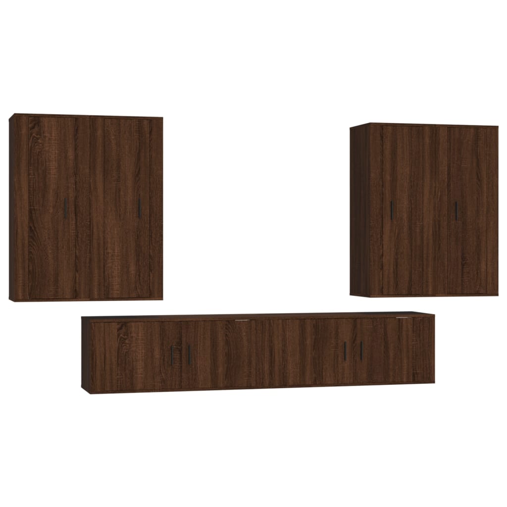 6 Piece TV Cabinet Set Brown Oak Engineered Wood