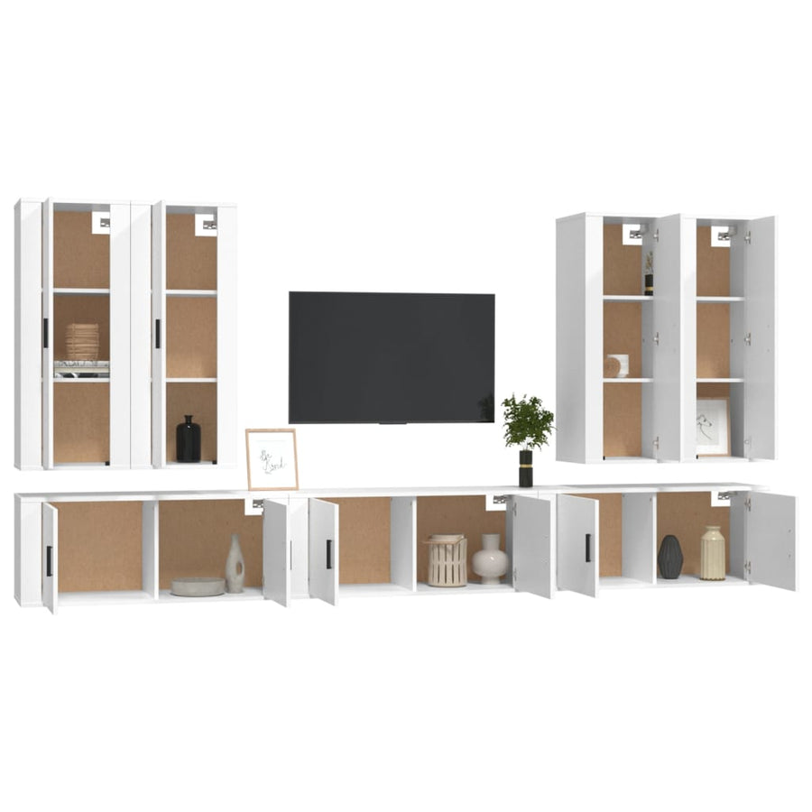 7 Piece TV Cabinet Set White Engineered Wood