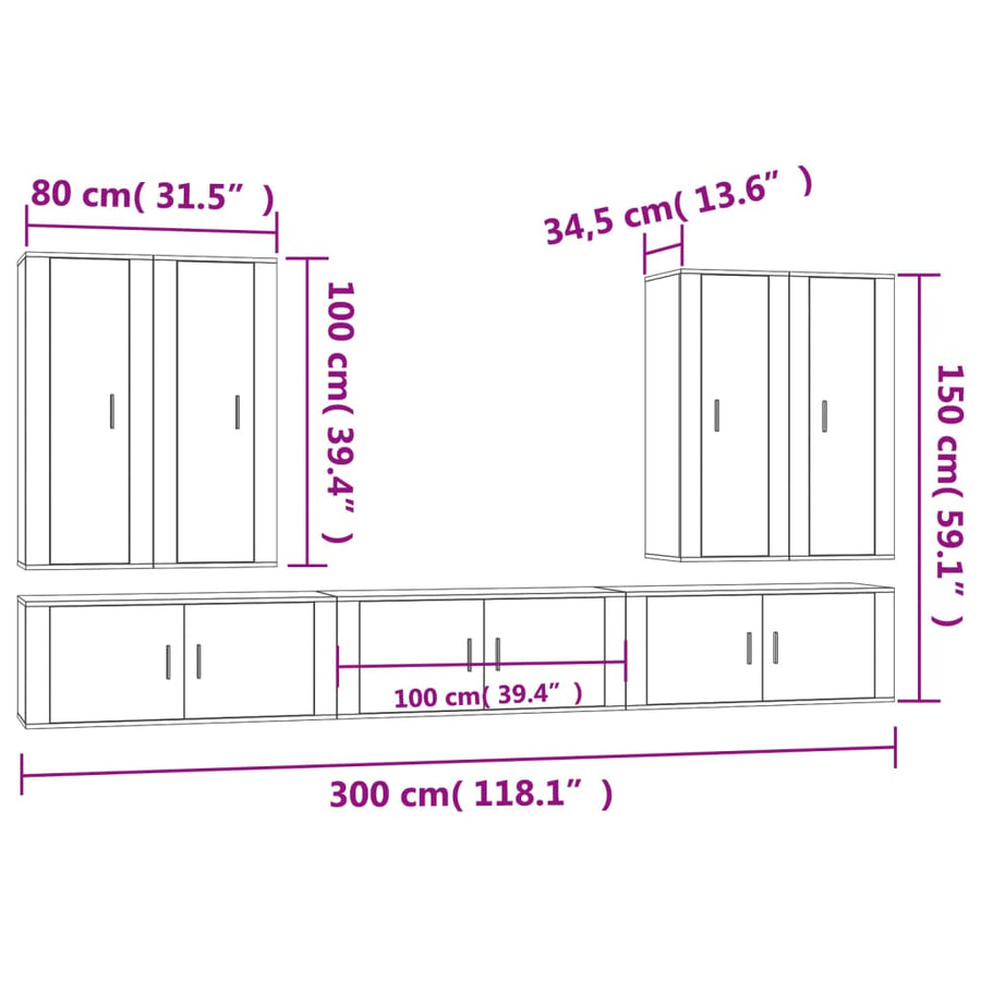 7 Piece TV Cabinet Set White Engineered Wood