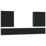 7 Piece TV Cabinet Set Black Engineered Wood - Front View