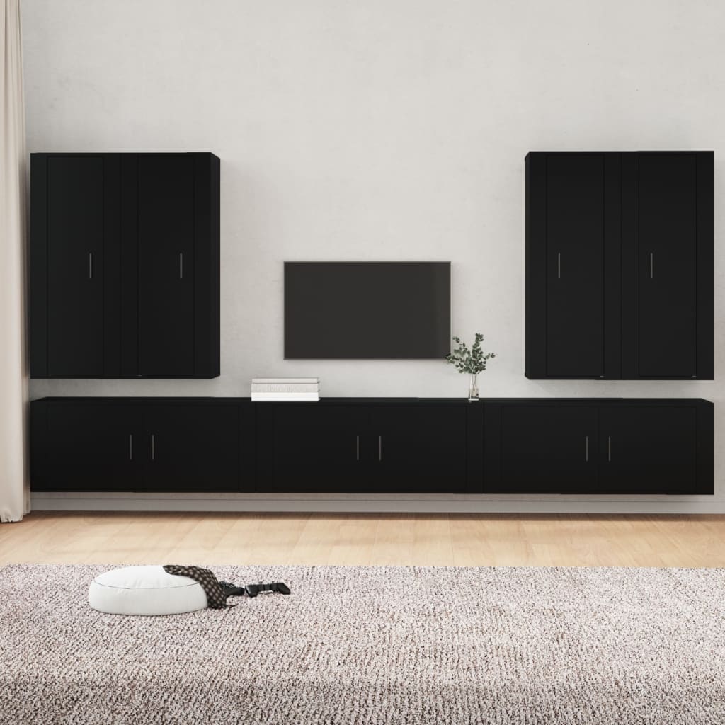 7 Piece TV Cabinet Set Black Engineered Wood
