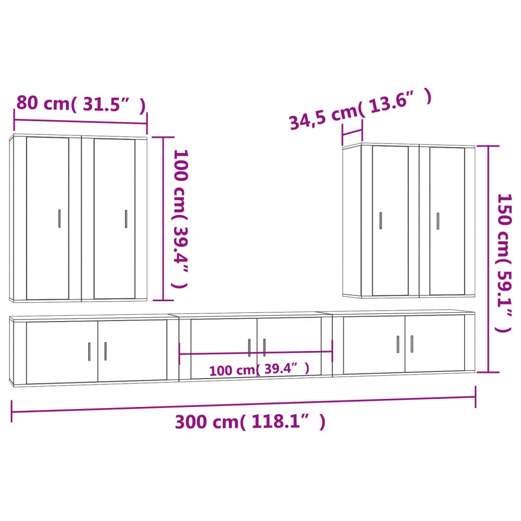 7 Piece TV Cabinet Set Grey Sonoma Engineered Wood
