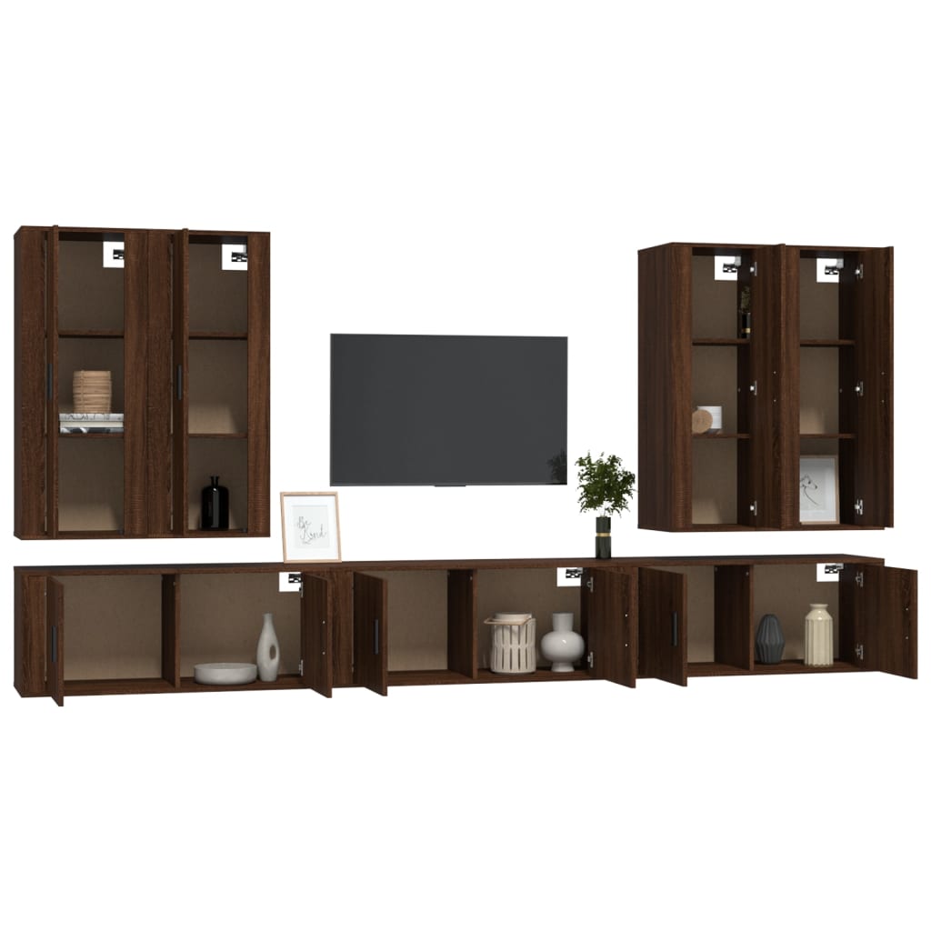 7 Piece TV Cabinet Set Brown Oak Engineered Wood
