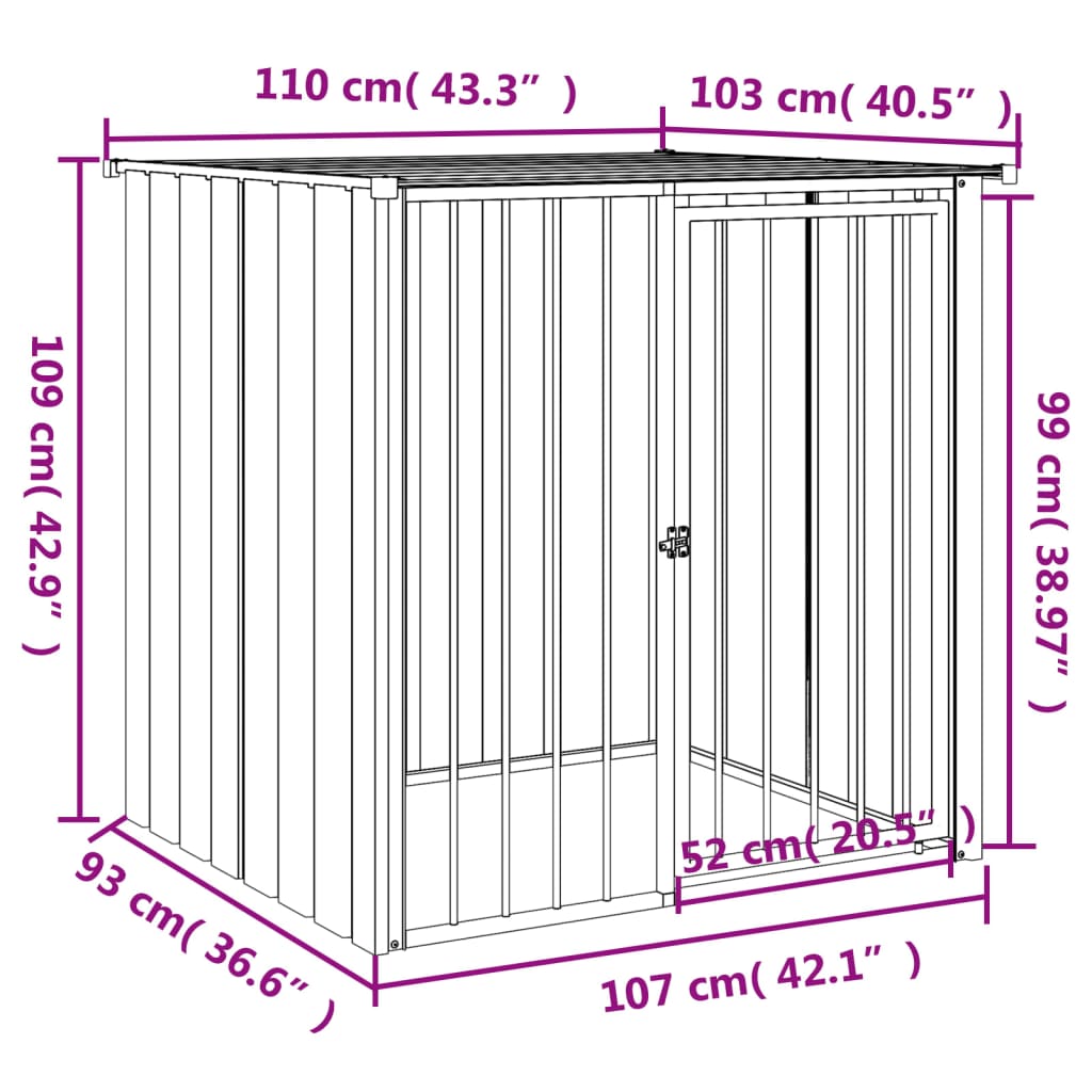 Dog House with Roof Black 110x103x109 cm Galvanised Steel