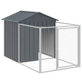 Dog House with Run Anthracite 117x201x123 cm Galvanised Steel - Front View