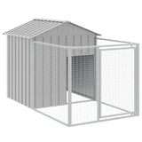 Dog House with Run Light Grey 117x201x123 cm Galvanised Steel - Front View