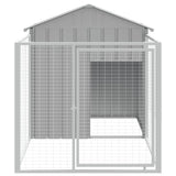 Dog House with Run Light Grey 117x201x123 cm Galvanised Steel - Side View