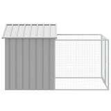 Dog House with Run Light Grey 117x201x123 cm Galvanised Steel