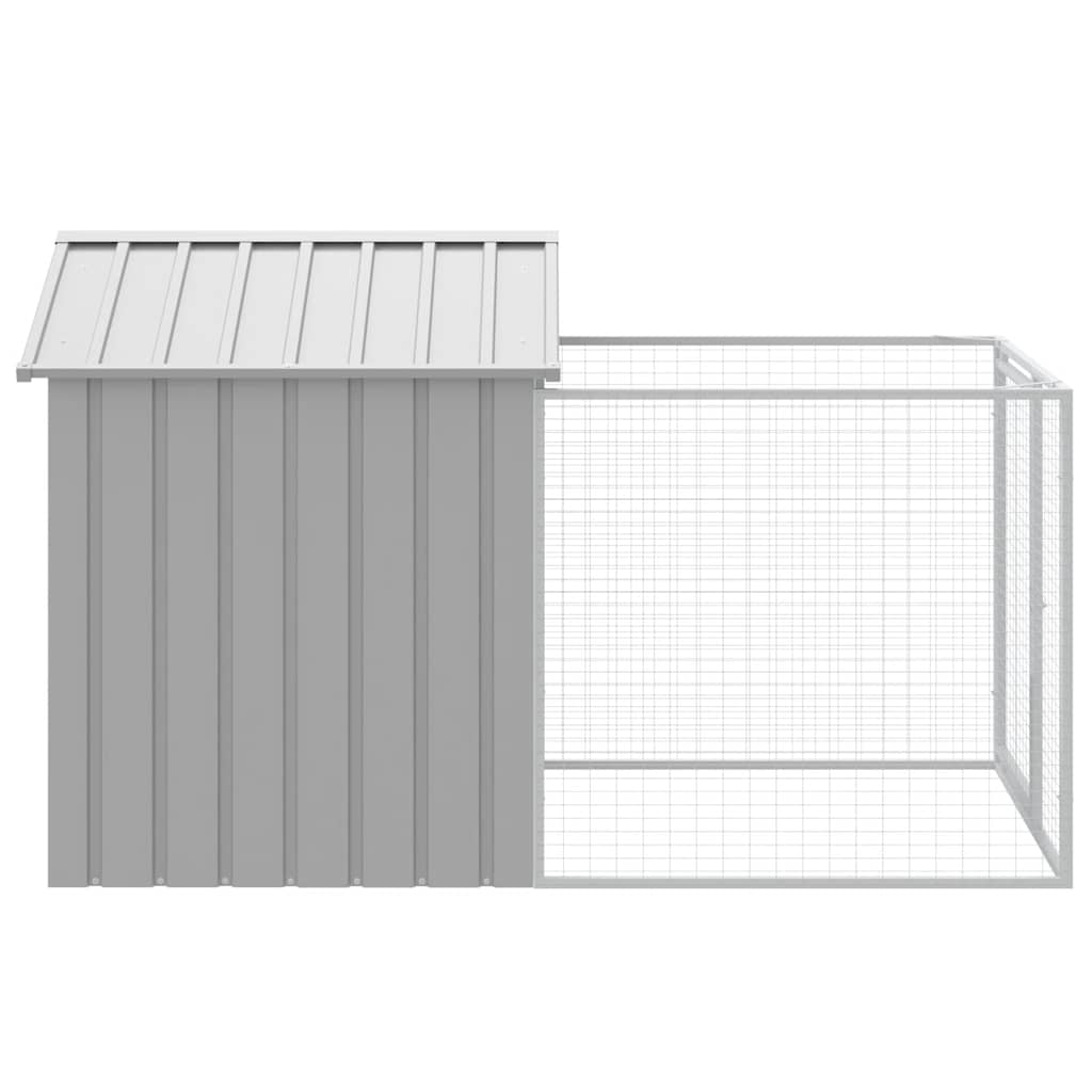 Dog House with Run Light Grey 117x201x123 cm Galvanised Steel