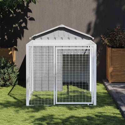 Chicken Cage with Run Light Grey 117x201x123cm Galvanised Steel