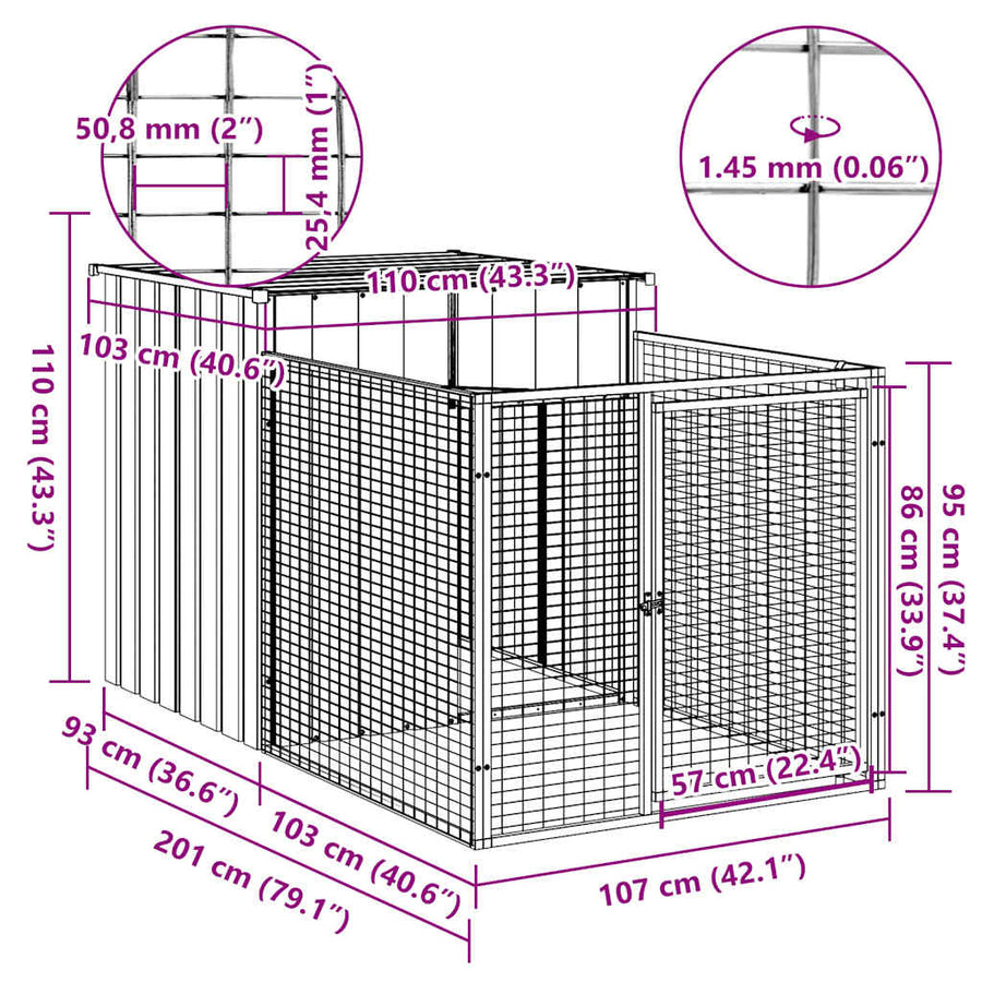 Dog House with Run Anthracite 110x201x110 cm Galvanised Steel