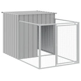 Dog House with Run Light Grey 110x201x110 cm Galvanised Steel - Front View