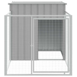 Dog House with Run Light Grey 110x201x110 cm Galvanised Steel - Side View