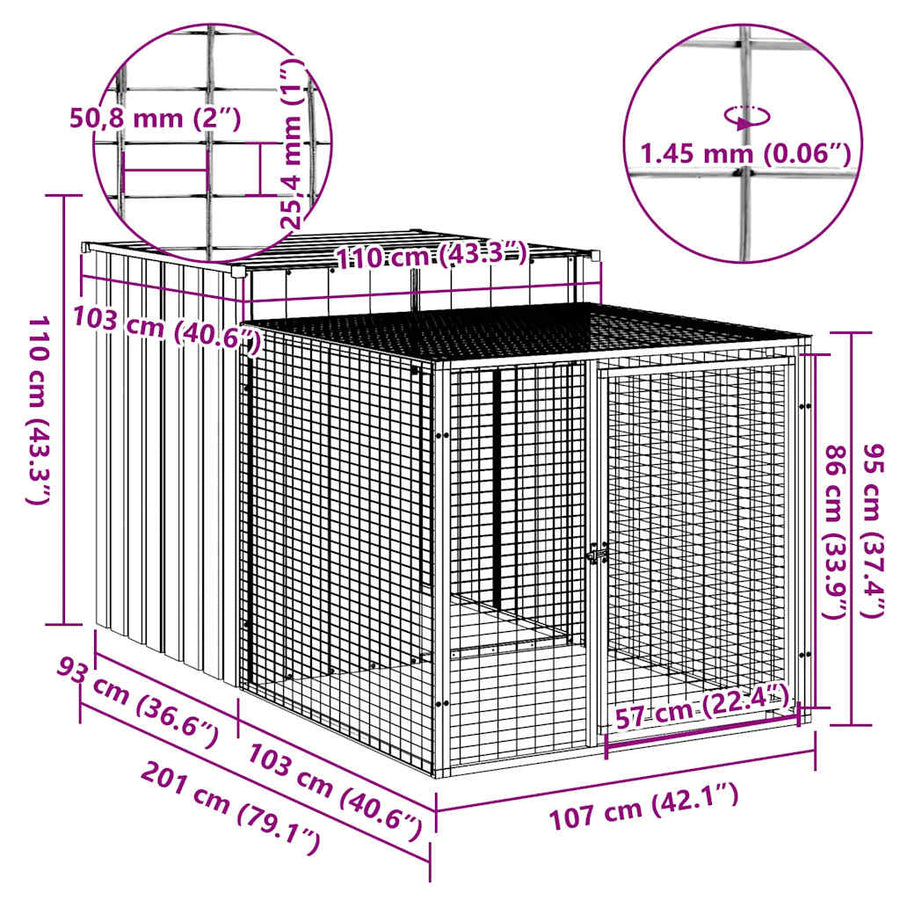 Chicken Cage with Run Anthracite 110x201x110cm Galvanised Steel
