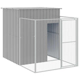 Dog House with Run Light Grey 165x251x181 cm Galvanised Steel - Front View