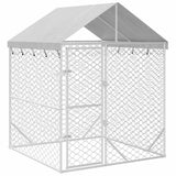 Outdoor Dog Kennel with Roof Silver 2x2x2.5 m Galvanised Steel - Front View