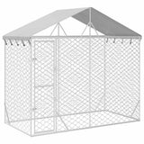 Outdoor Dog Kennel with Roof Silver 3x1.5x2.5 m Galvanised Steel - Front View