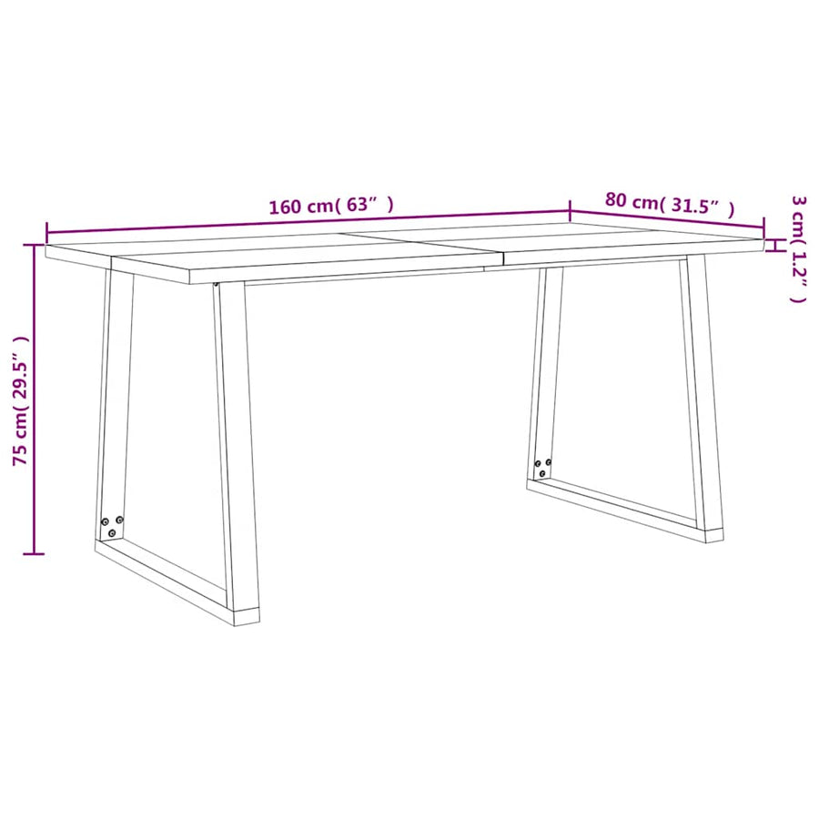 Dining Table with Live Edge 160x80x75 cm Solid Wood Acacia
