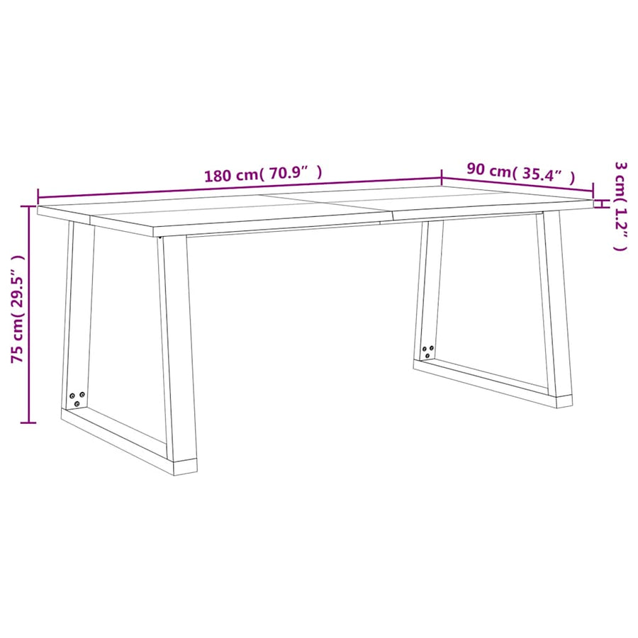 Dining Table with Live Edge 180x90x75 cm Solid Wood Acacia