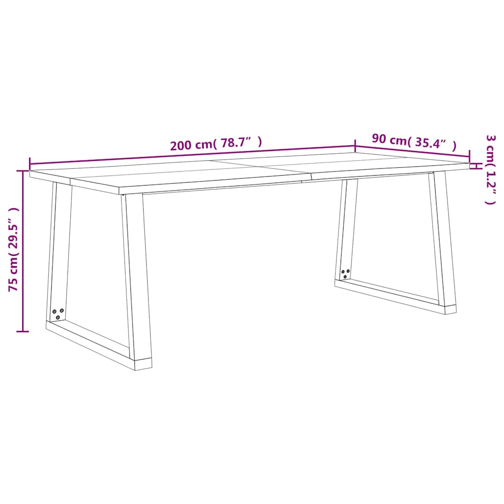 Dining Table with Live Edge 200x90x75 cm Solid Wood Acacia