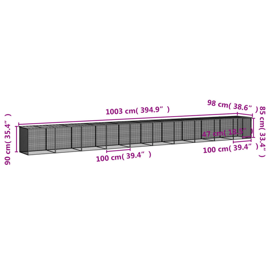 Chicken Cage with Roof Light Grey 1003x98x90cm Galvanised Steel
