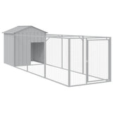 Dog House with Roof Light Grey 117x405x123 cm Galvanised Steel - Front View