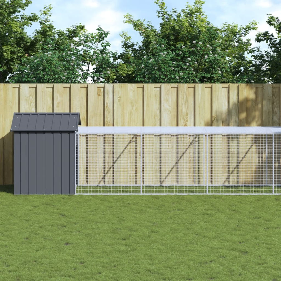 Chicken Cage with Run Anthracite 117x609x123cm Galvanised Steel