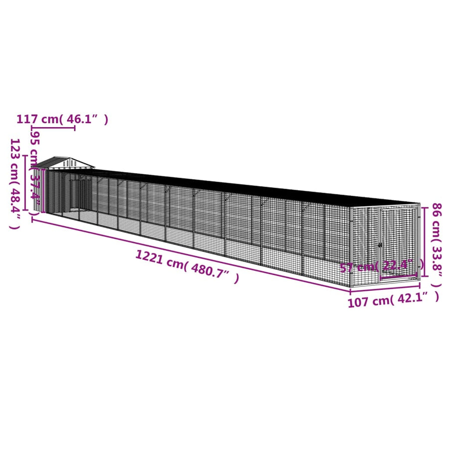 Chicken Cage with Run Anthracite 117x1221x123 cm