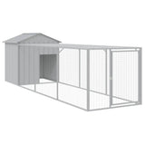 Chicken Cage with Run Light Grey 117x405x123 cm Galvanised Steel - Front View