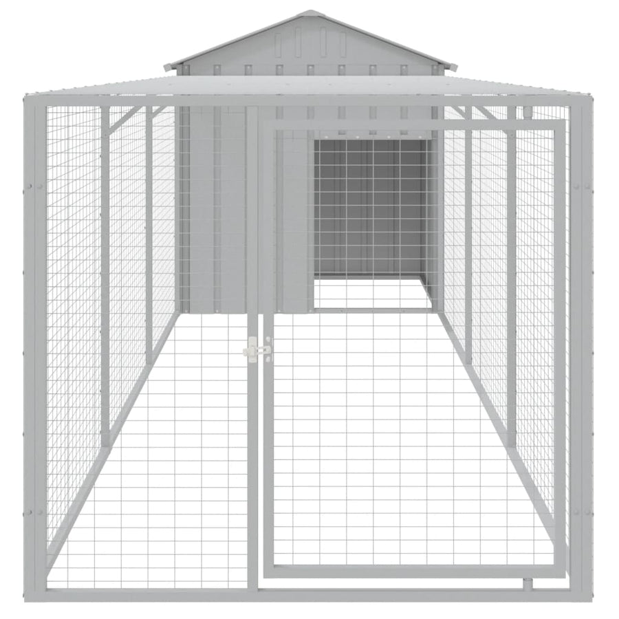 Chicken Cage with Run Light Grey 117x405x123cm Galvanised Steel