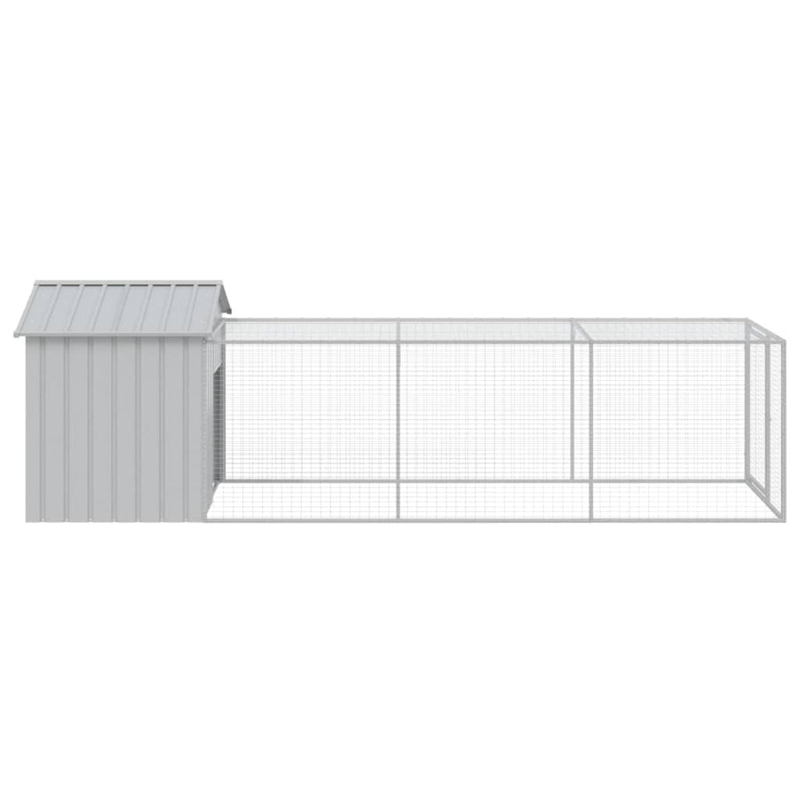 Chicken Cage with Run Light Grey 117x405x123cm Galvanised Steel