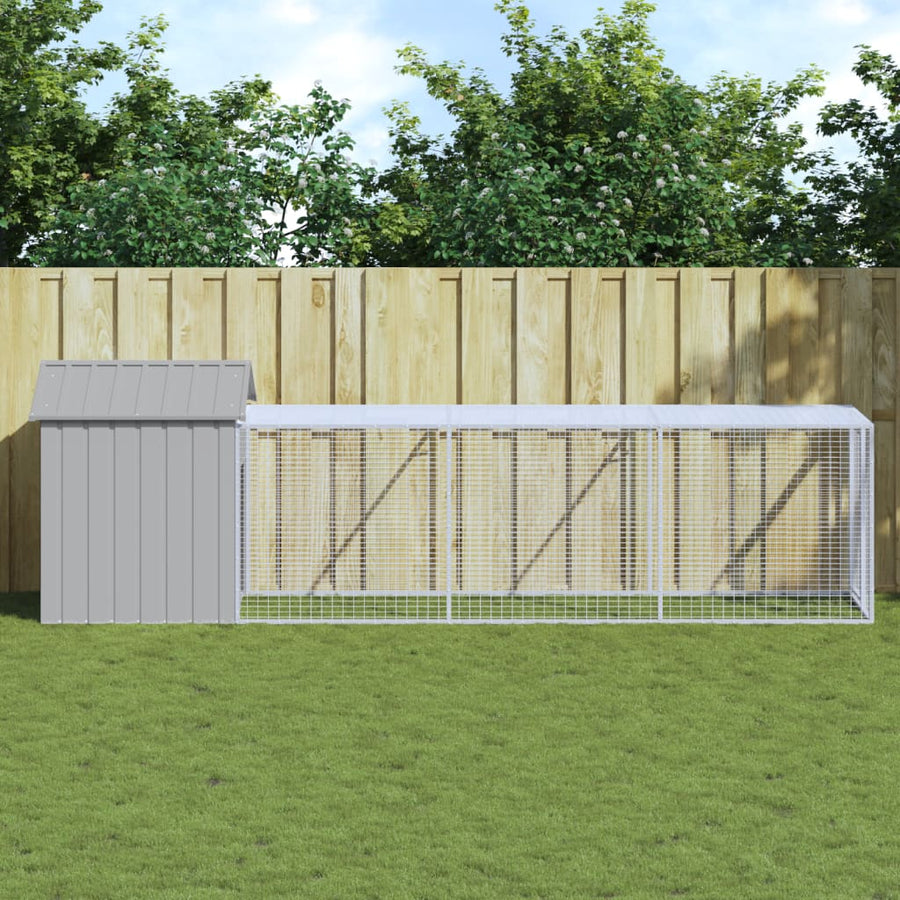 Chicken Cage with Run Light Grey 117x405x123cm Galvanised Steel