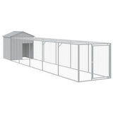 Chicken Cage with Run Light Grey 117x609x123 cm Galvanised Steel - Front View