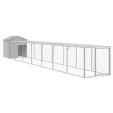 Chicken Cage with Run Light Grey 117x813x123 cm Galvanised Steel - Front View
