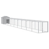 Chicken Cage with Run Light Grey 117x1017x123 cm Galvanised Steel - Front View