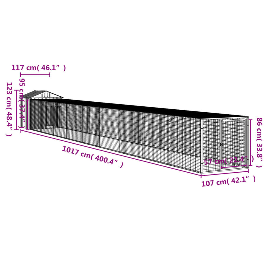 Chicken Cage with Run Light Grey 117x1017x123 cm
