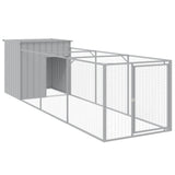 Dog House with Run Light Grey 110x405x110 cm Galvanised Steel - Front View
