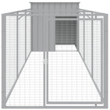 Dog House with Run Light Grey 110x405x110 cm Galvanised Steel - Side View