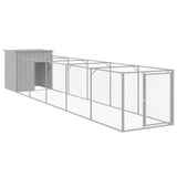 Dog House with Run Light Grey 110x609x110 cm Galvanised Steel - Front View