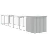 Dog House with Run Light Grey 110x609x110 cm Galvanised Steel - 45-Degree Angle